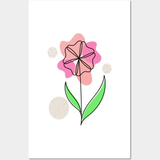 One line art pink cosmos flower Posters and Art